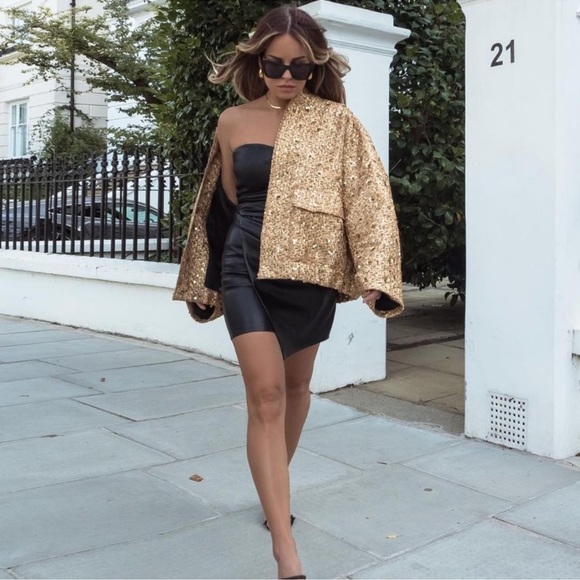 ZARA NEW COLLECTION GOLD SEQUIN JACKET BOMBER - Picture 7 of 16